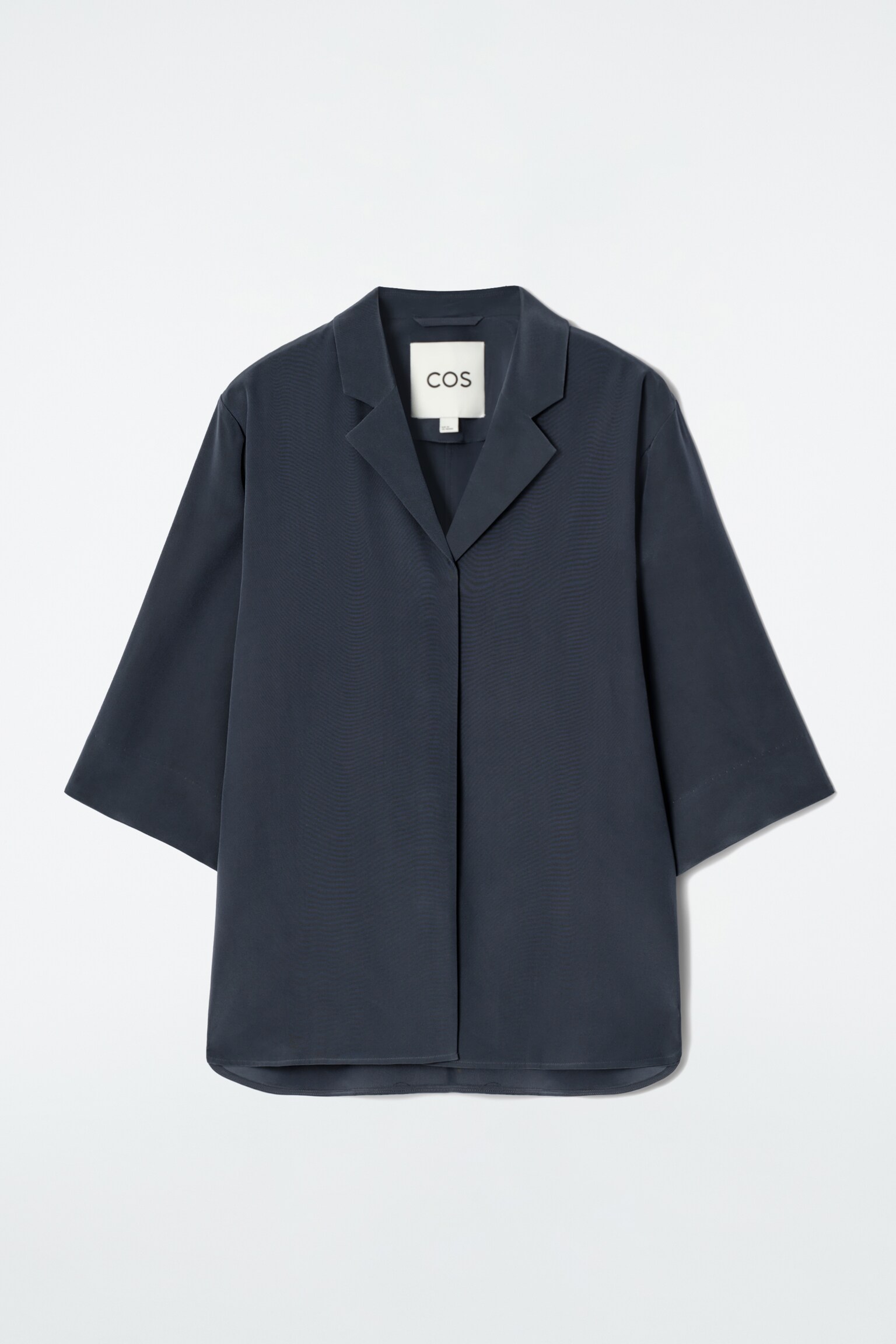 CHEMISE À COL CUBAIN EN SOIE - BLEU MARINE - 2