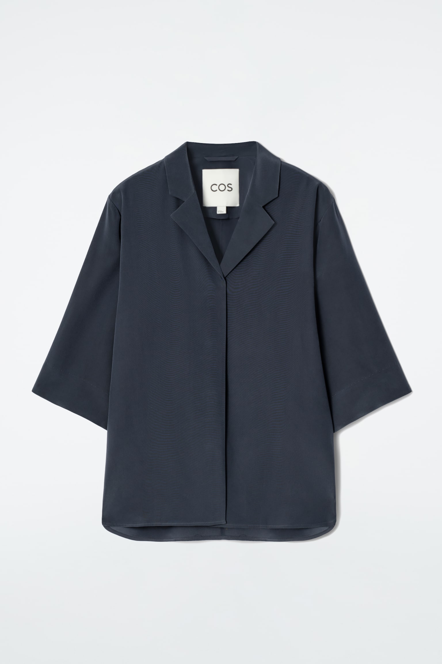 CHEMISE À COL CUBAIN EN SOIE - BLEU MARINE - 2