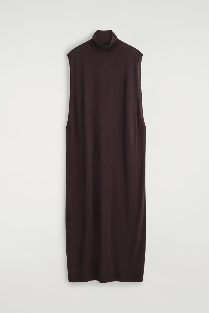 Cos Merino Wool Roll-neck Midi Dress In Burgundy