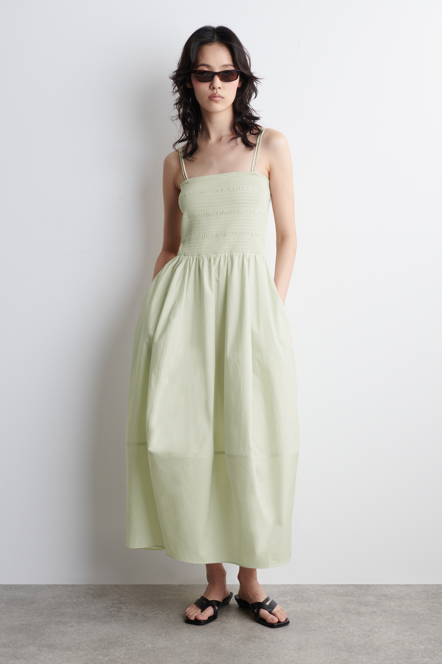 ROBE MIDI SMOCKÉE - VERT CLAIR/ROSE/BLEU MARINE