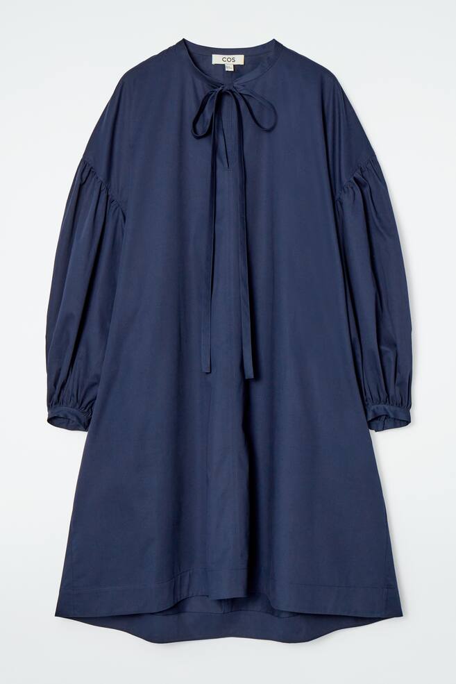 GATHERED TIE-DETAIL DRESS - NAVY - 1