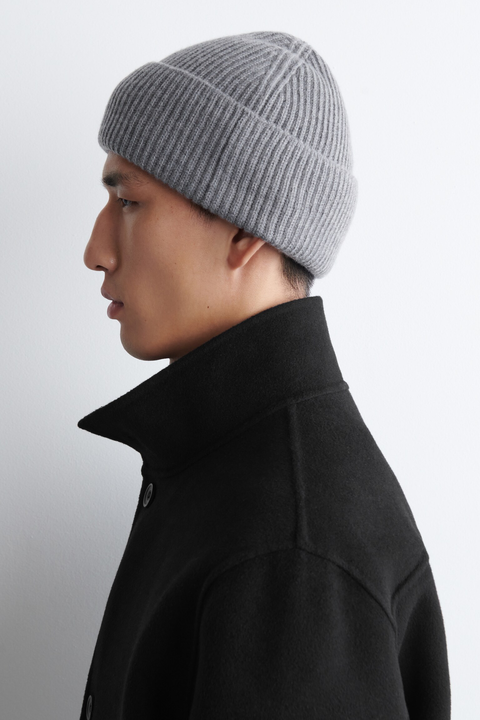 RIBBED WOOL BEANIE - GREY/NAVY - 4