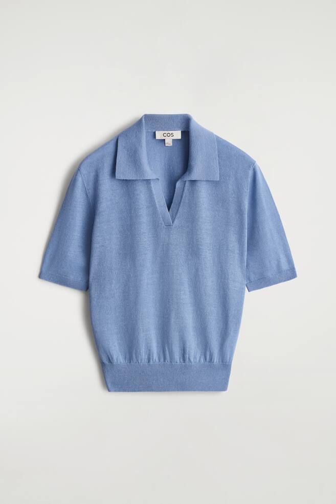 GESTRICKTES POLOSHIRT AUS LEINEN-MERINOWOLL-MIX - Blau/CREME - 1