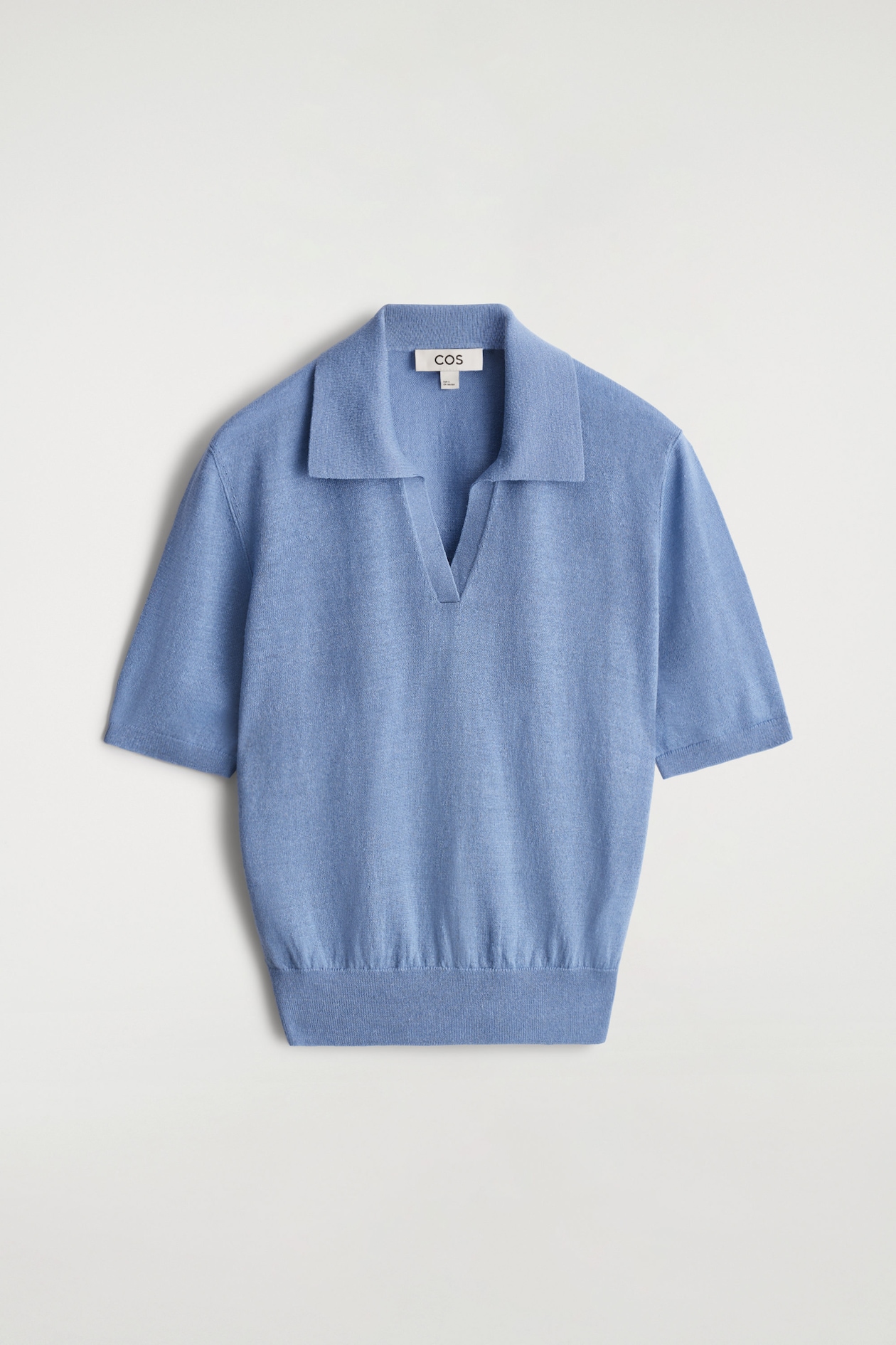 KNITTED LINEN-MERINO POLO SHIRT — BLUE