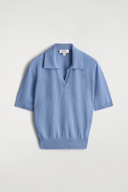KNITTED LINEN-MERINO POLO SHIRT — BLUE 6