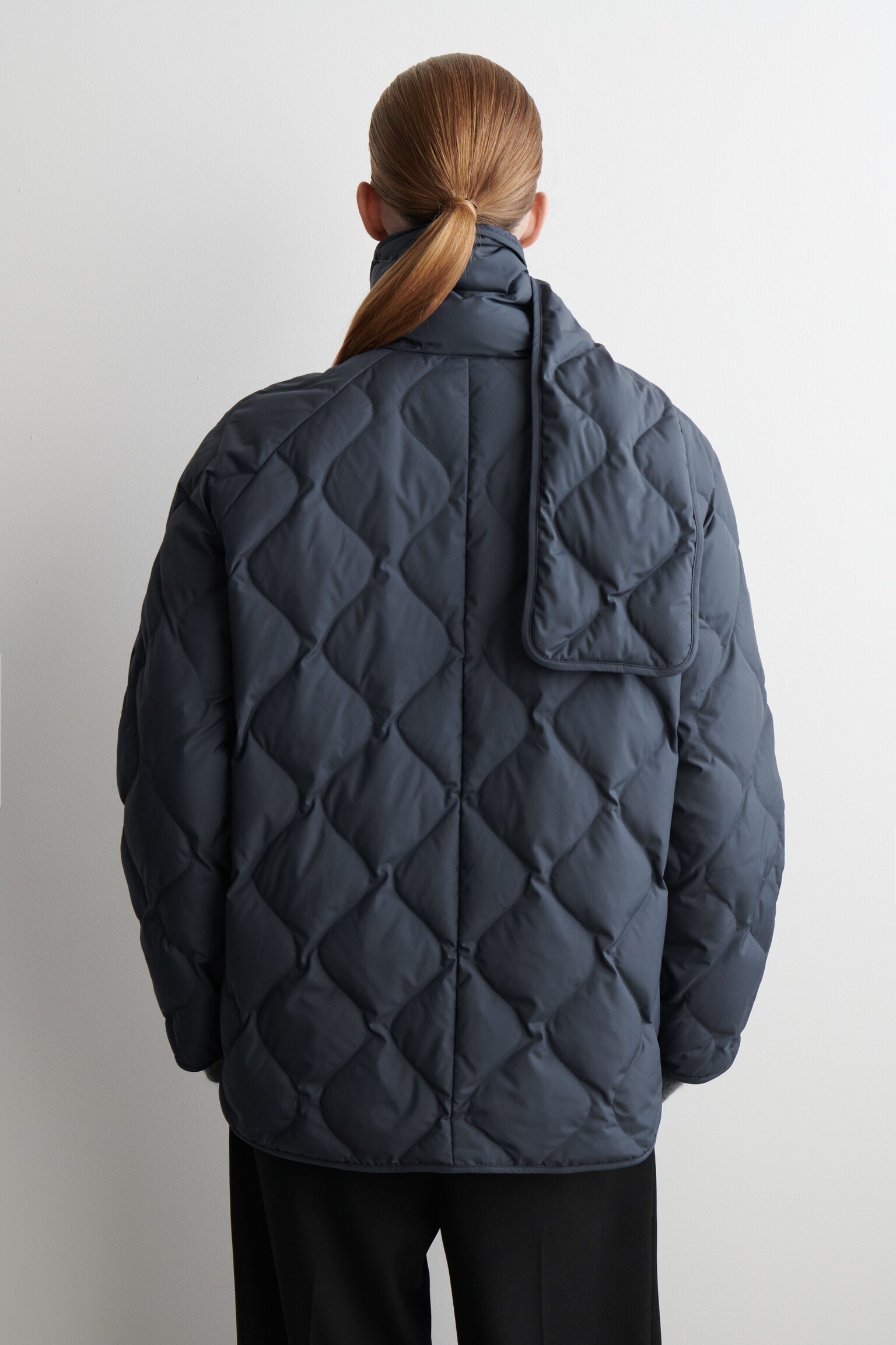 SCARF DETAIL QUILTED LINER JACKET - NAVY - 6