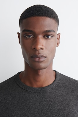 SLIM RIBBED COTTON LONG-SLEEVED T-SHIRT — DARK-GRAY MÉLANGE 4