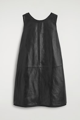 LEATHER A-LINE MINI DRESS — BLACK 8