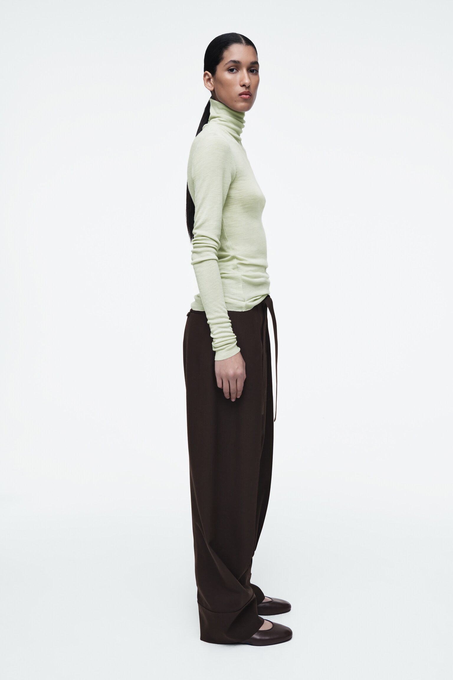 MERINO WOOL TURTLENECK TOP - SAGE GREEN/DARK BROWN/ORANGE/GREEN/APRICOT/BLACK/BRIGHT BLUE/GREY / ARGYLE/LEOPARD - 3