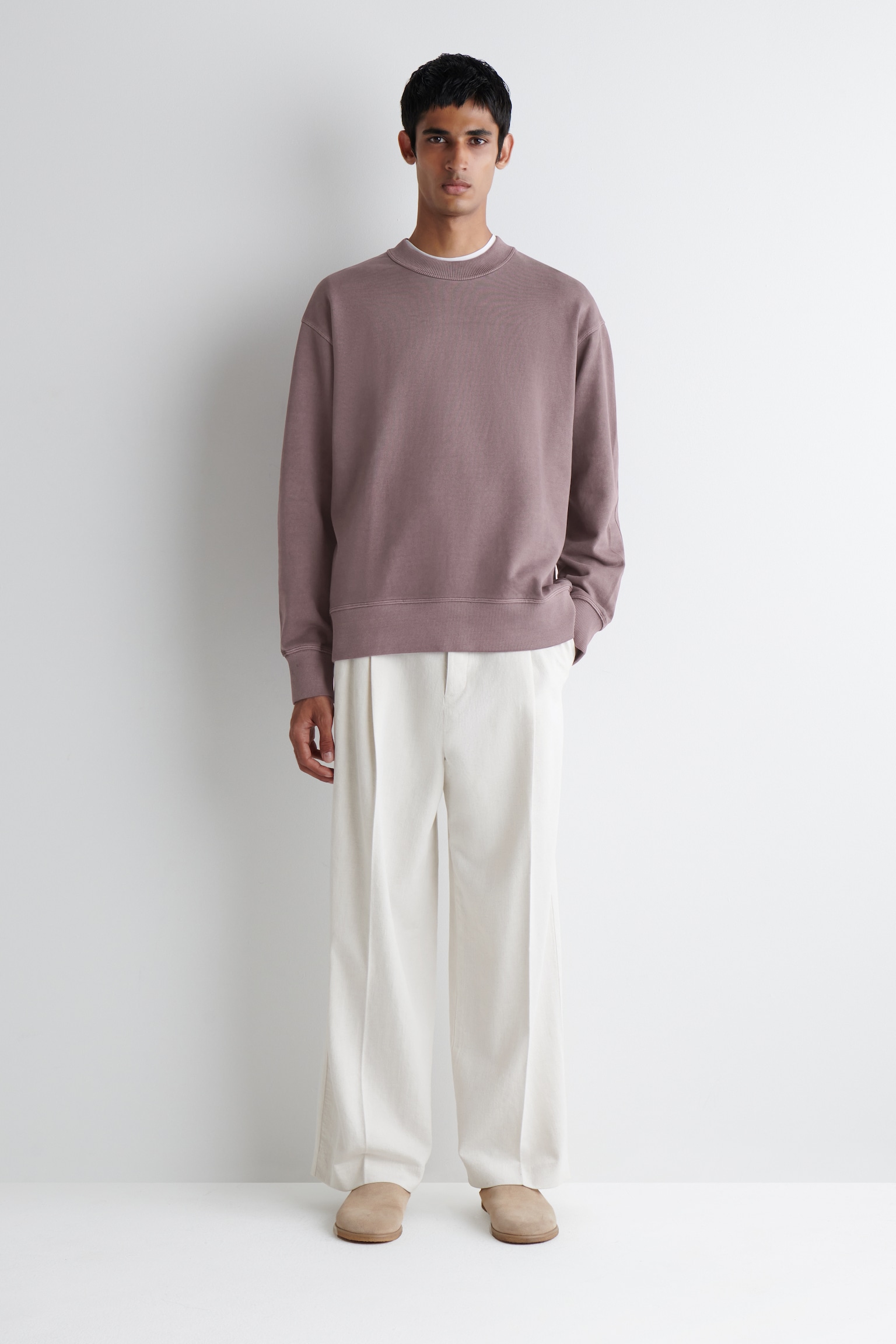 LOCKERES SWEATSHIRT AUS VORGEWASCHENER BAUMWOLLE - VERWASCHENES BURGUNDERROT/Navyblau - 3