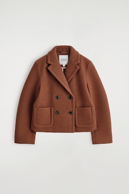 CROPPED DOUBLE-BREASTED WOOL BLAZER — BROWN 2