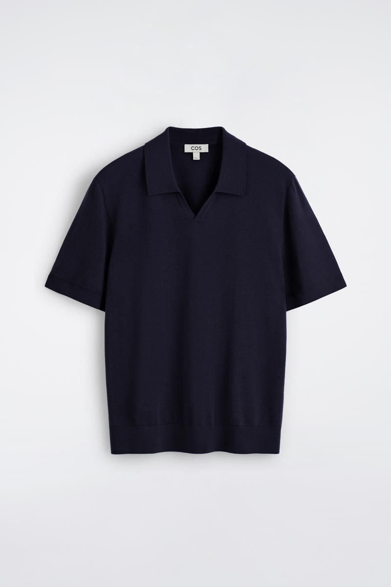 COS Open-Collar Merino Wool Polo Shirt In Navy Men's Extra Large