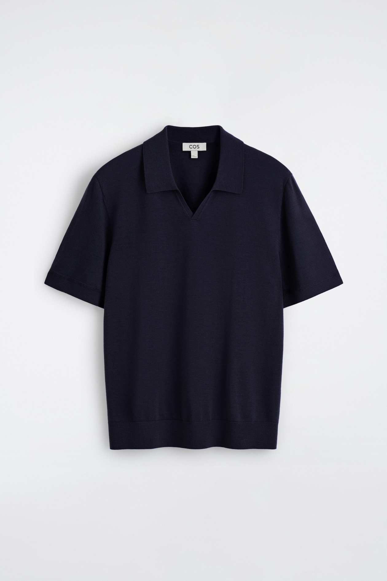 OPEN-COLLAR MERINO WOOL POLO SHIRT — NAVY