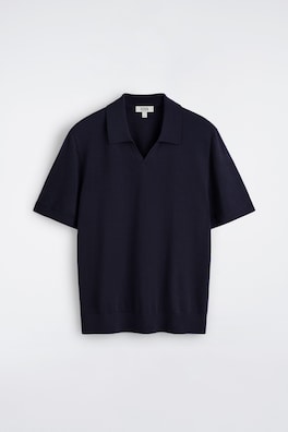OPEN-COLLAR MERINO WOOL POLO SHIRT — NAVY 8