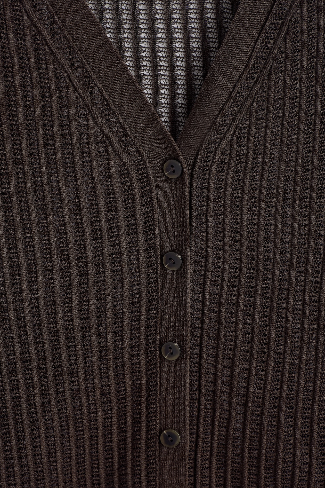 RIBBED OPEN-KNIT CARDIGAN — BROWN