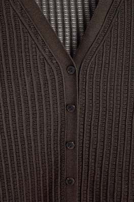 RIBBED OPEN-KNIT CARDIGAN — BROWN 6