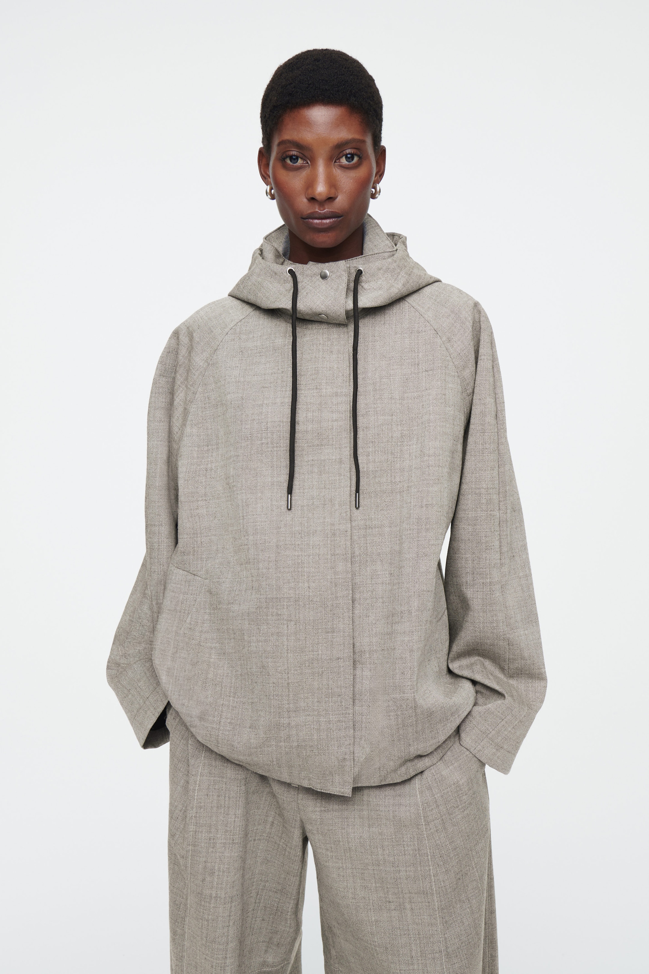HOODED WOOL UTILITY JACKET
