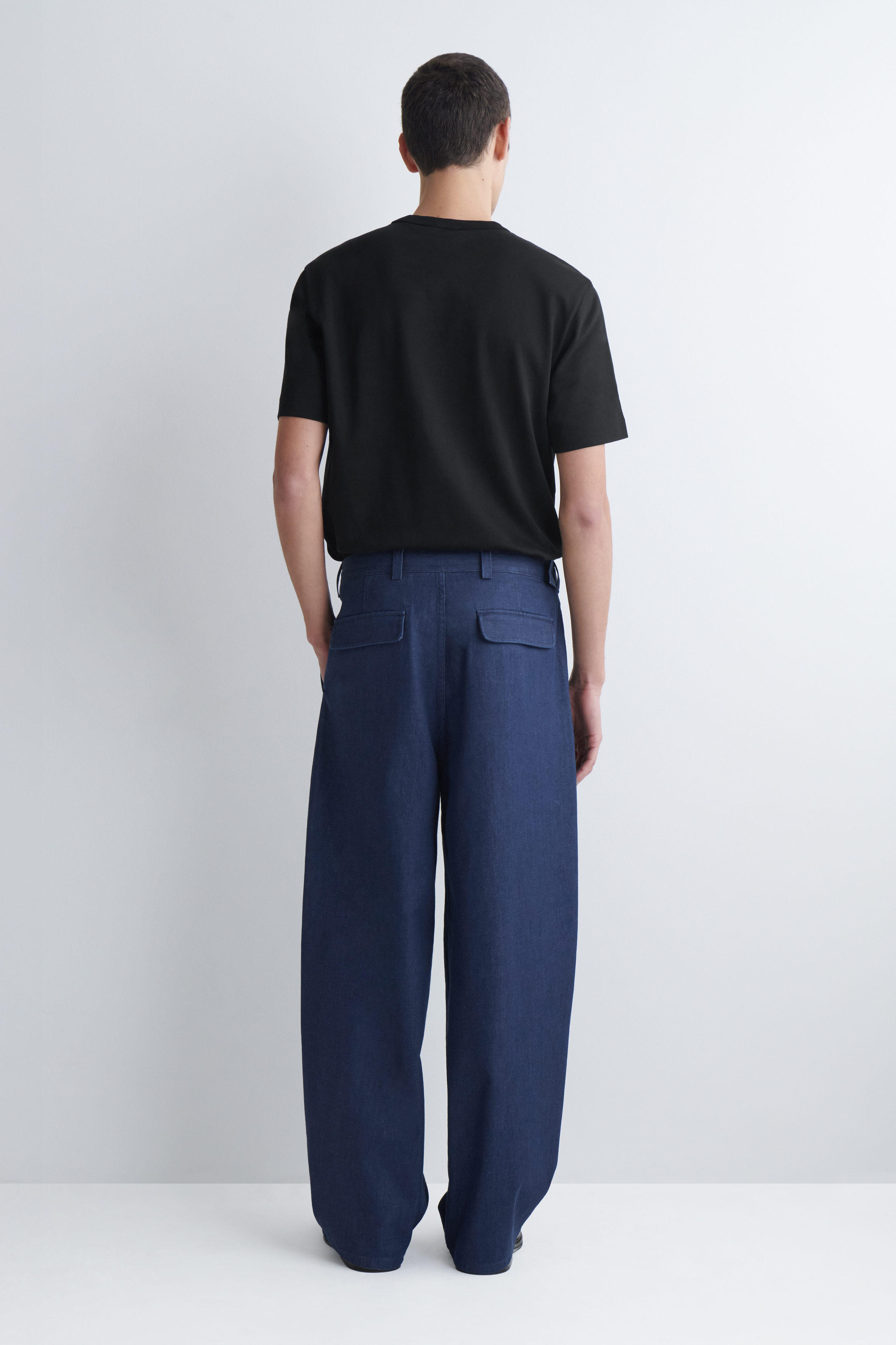 BELTED DENIM RELAXED-FIT BARREL-LEG PANTS - BLUE | COS US
