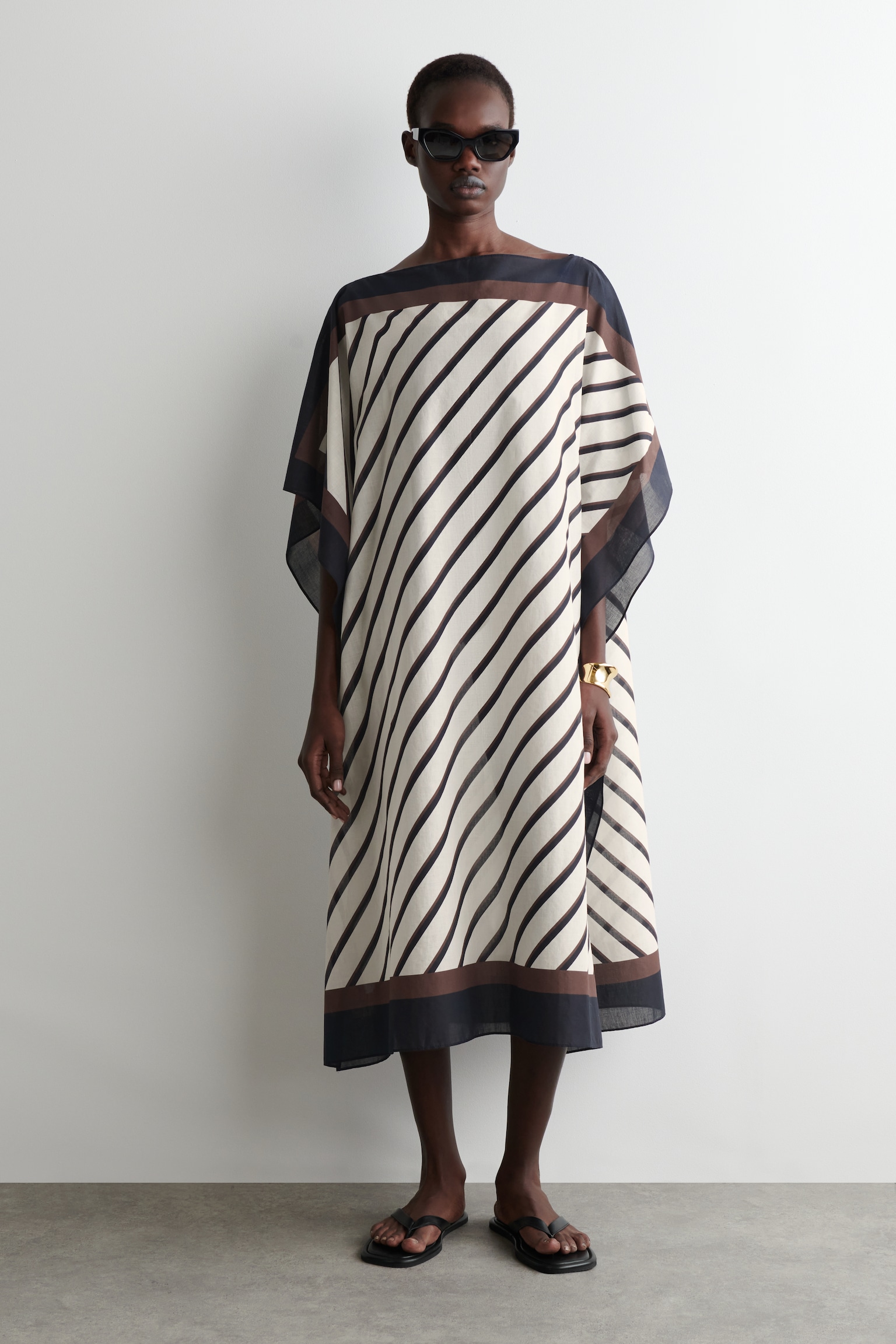 DRAPED COTTON KAFTAN - IVORY / NAVY / STRIPED/PINK