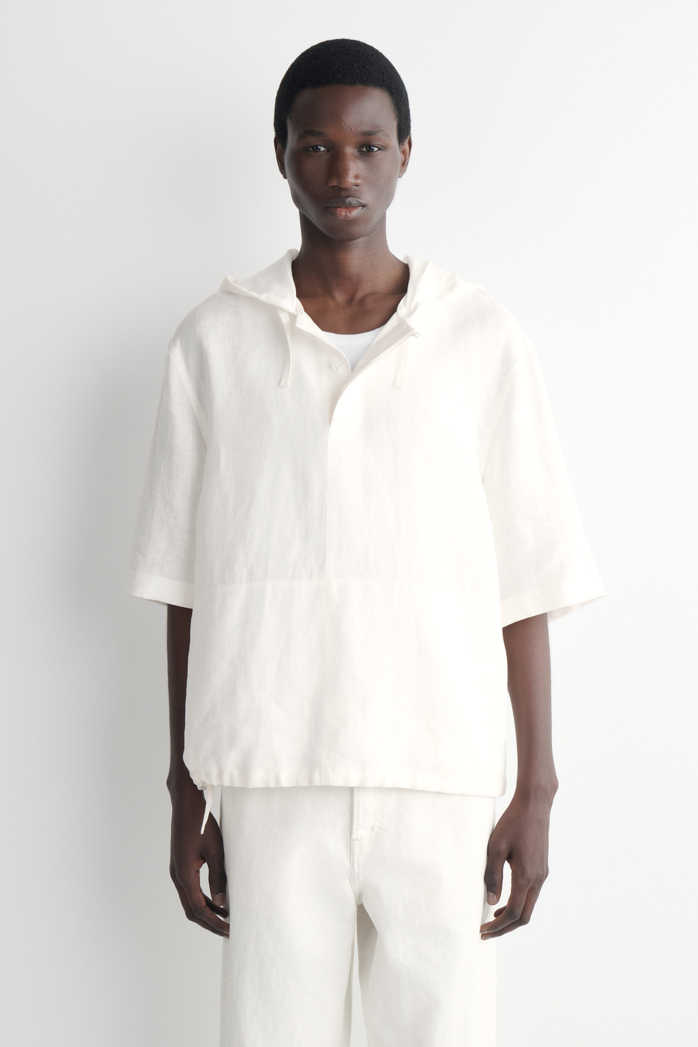 DRAWSTRING HOODED LINEN POPOVER SHIRT - WHITE | COS US