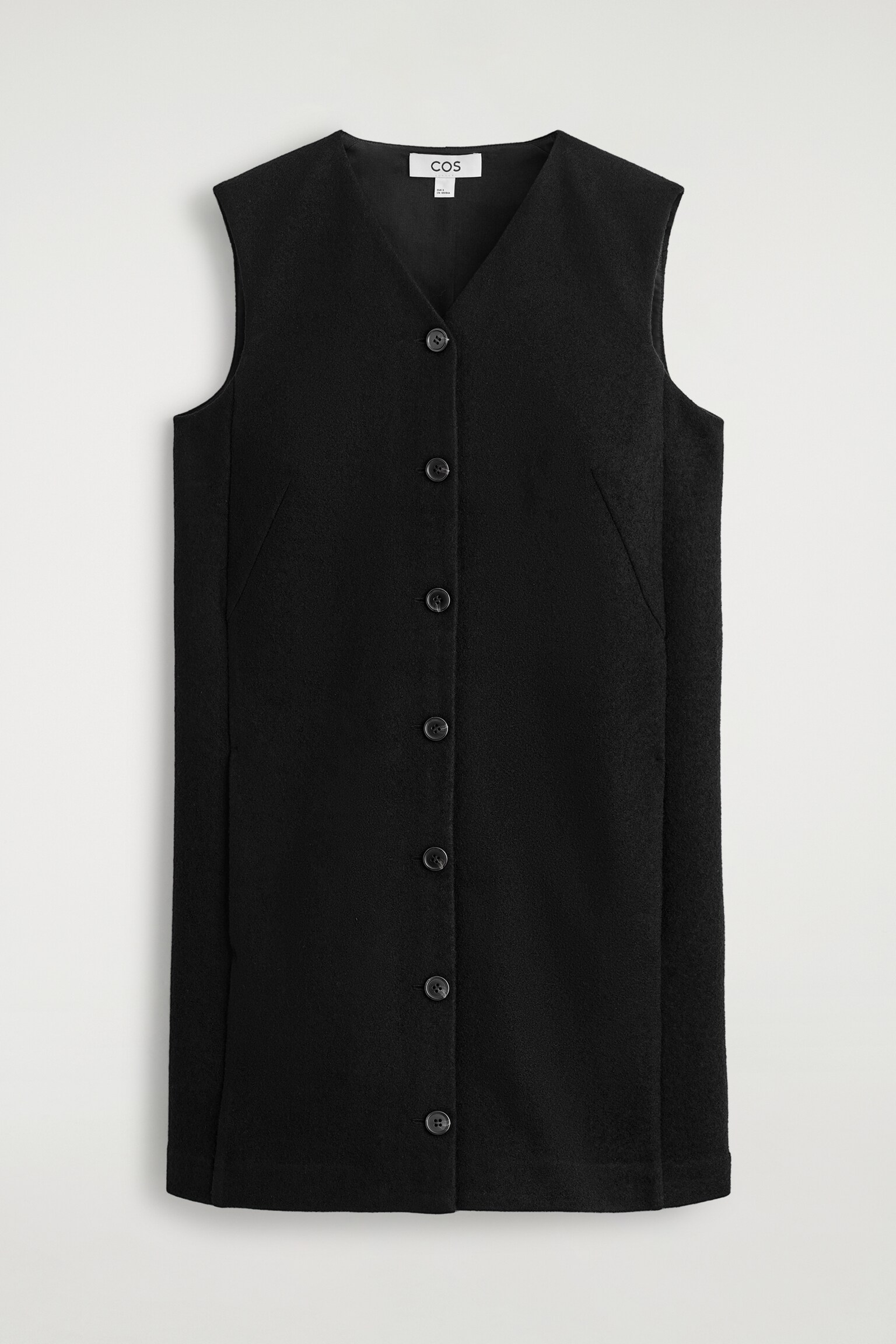 MERINO WOOL BUTTONED SHIFT MINI DRESS - BLACK/BÉŽOVÝ MELÍR - 2