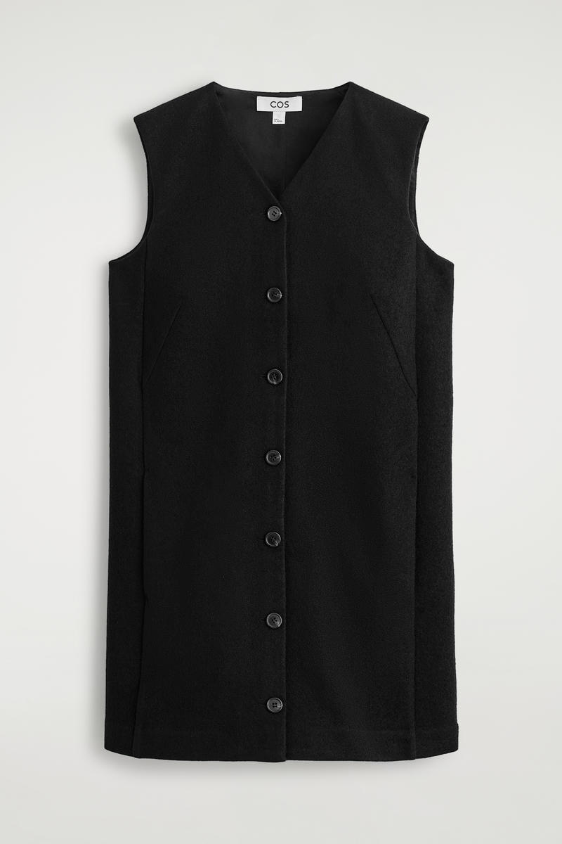 Cos Merino Wool Buttoned Shift Mini Dress In Black