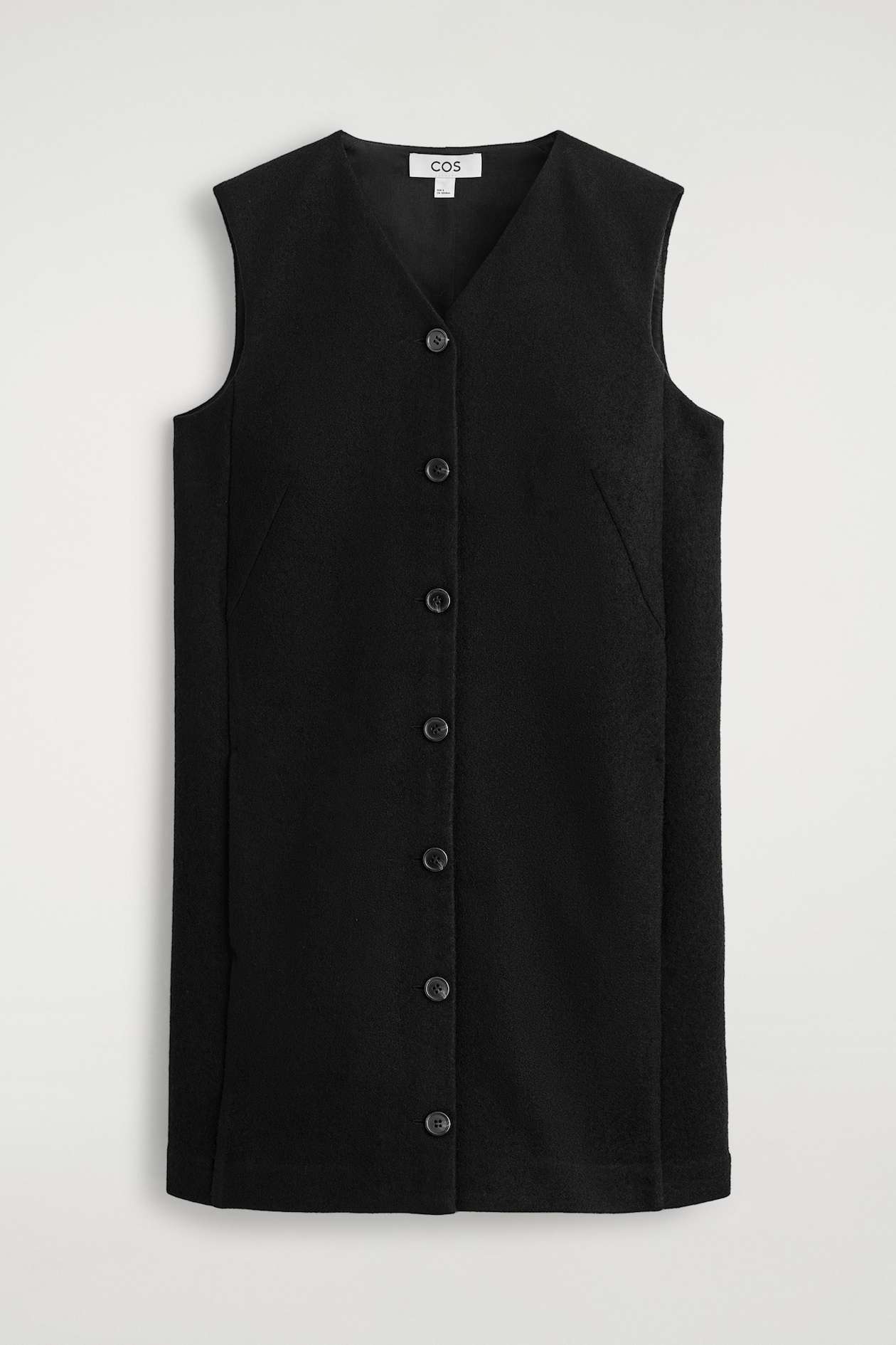 MERINO WOOL BUTTONED SHIFT MINI DRESS — BLACK