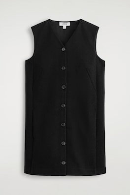 MERINO WOOL BUTTONED SHIFT MINI DRESS — BLACK 6