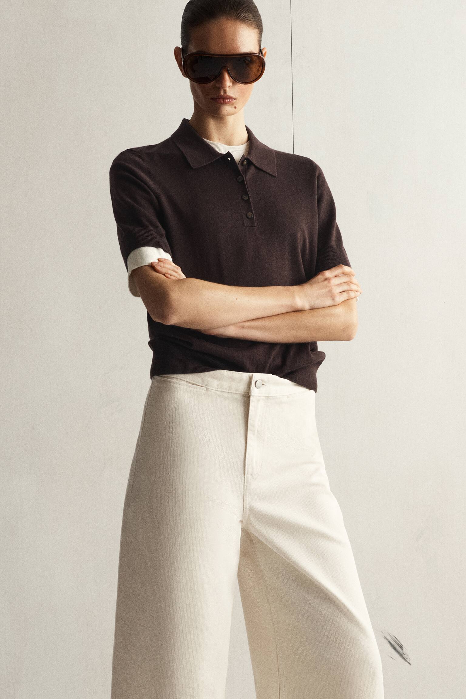 CROPPED WIDE-LEG DENIM TROUSERS - ECRU/BLACK/MARO - 5