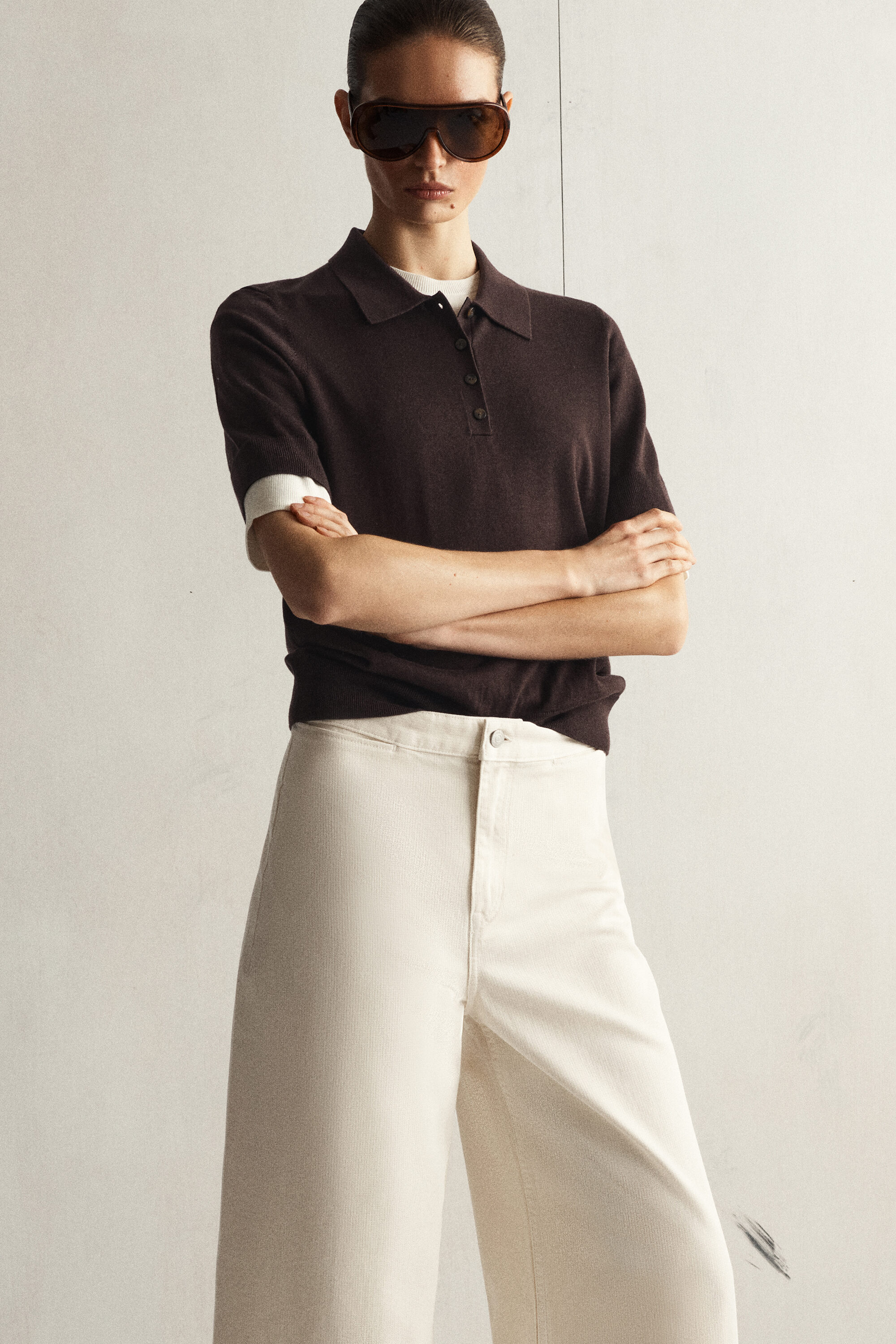 SHRUNKEN WOOL-BLEND POLO SHIRT - DARK BROWN | COS US