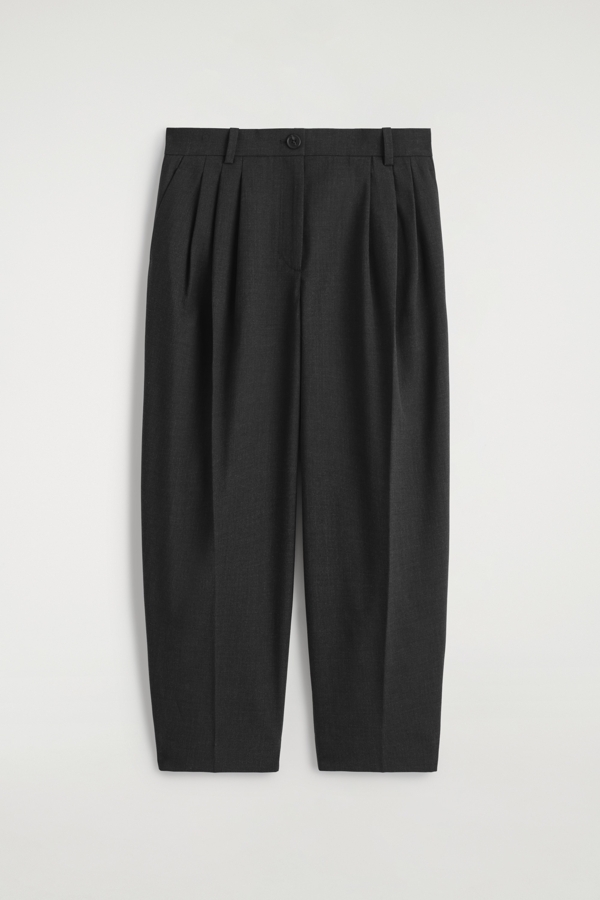 PLEATED BARREL-LEG WOOL TROUSERS - CHARCOAL/BEIGE MÉLANGE/MOLE