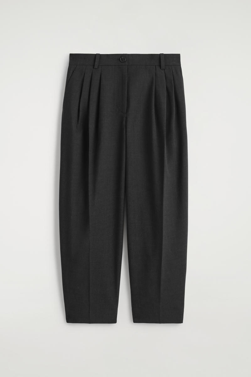 Cos Pleated Barrel-leg Wool Pants In Black