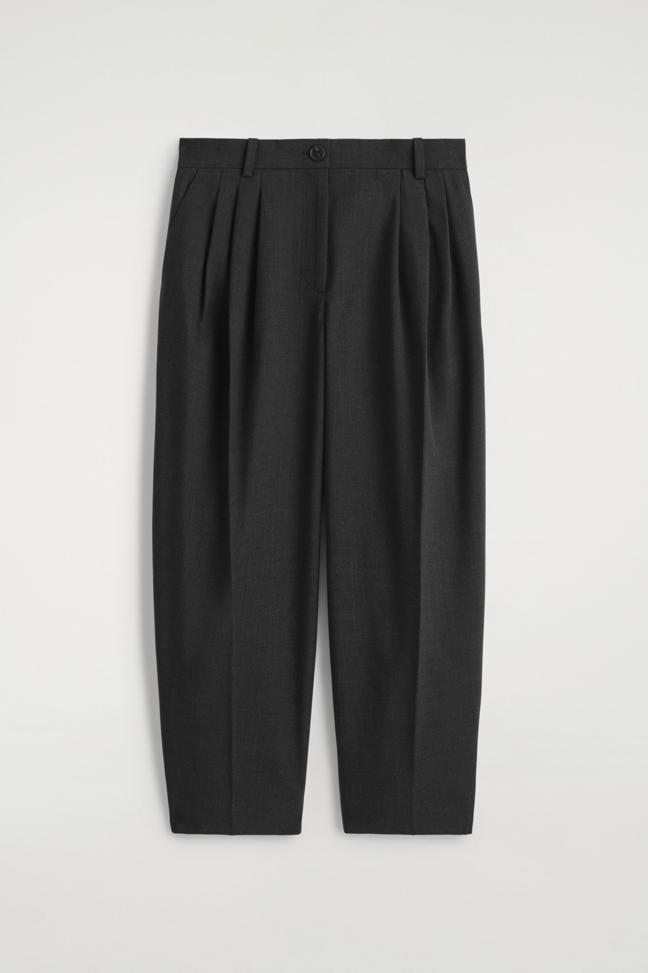 PLEATED BARREL-LEG WOOL PANTS