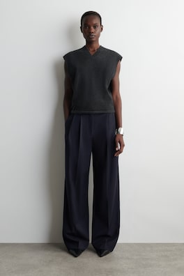 RELAXED TWILL WIDE-LEG PANTS — NAVY 1