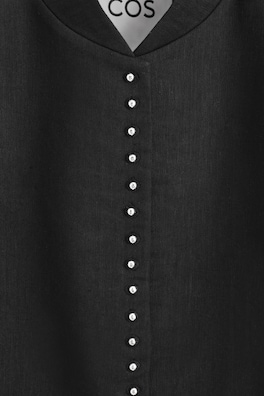 STUD-DETAIL CROPPED LINEN BLAZER — BLACK 7