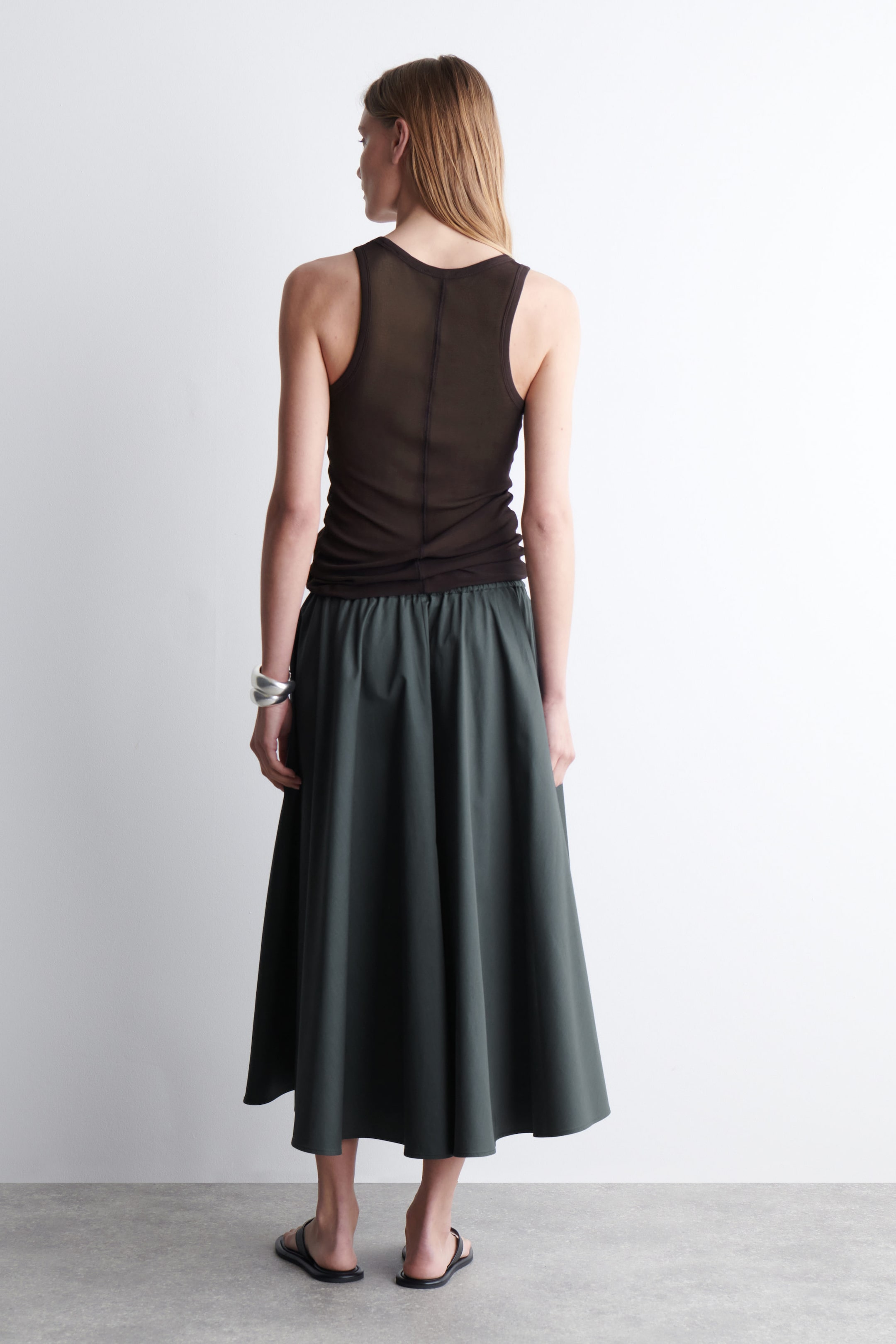 GATHERED A-LINE MIDI SKIRT
