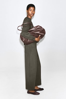 COTTON BARREL-LEG JOGGERS — BROWN 4