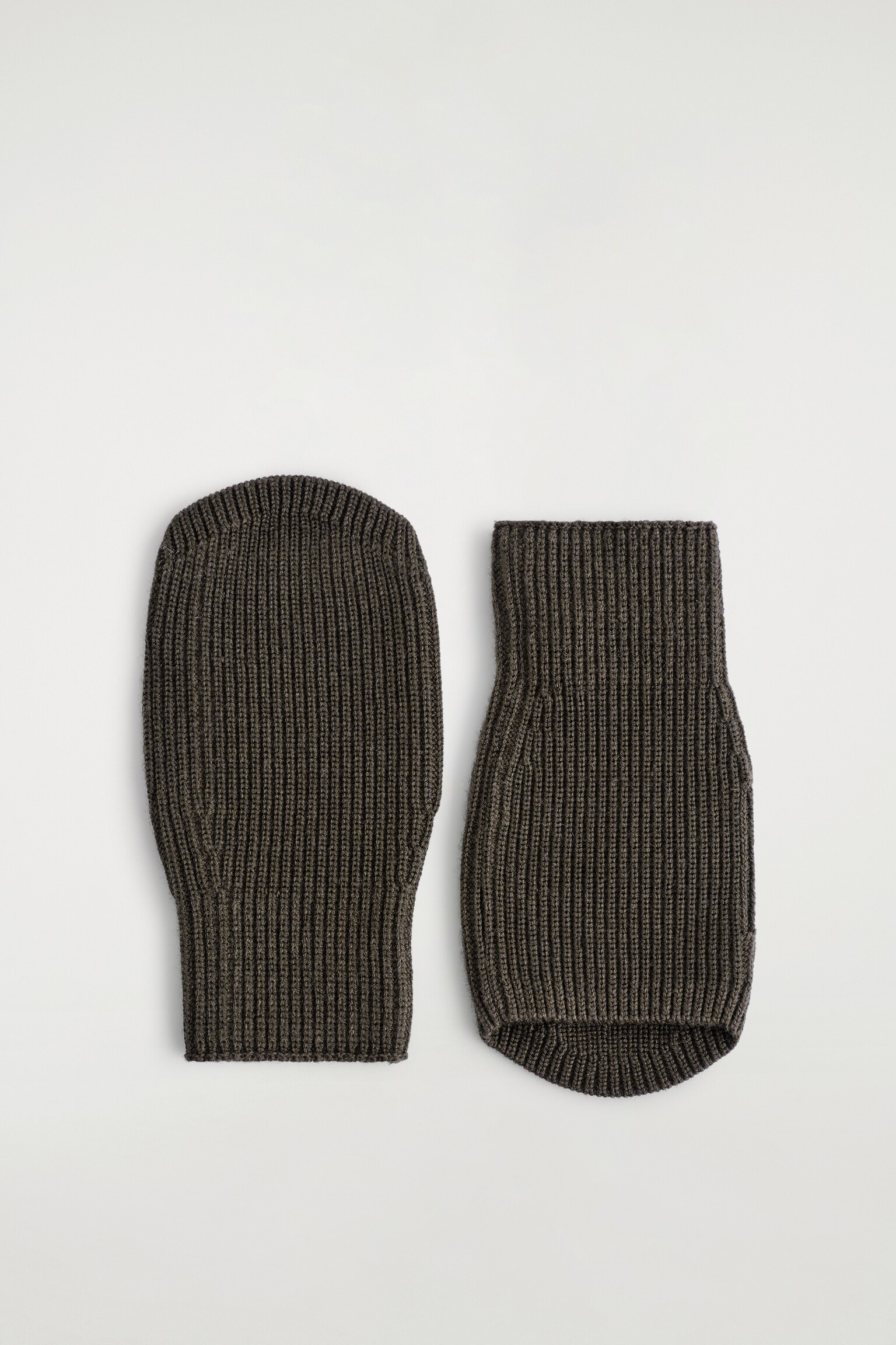 RIBBED WOOL FINGERLESS GLOVES - DARK KHAKI/CHARCOAL - 2