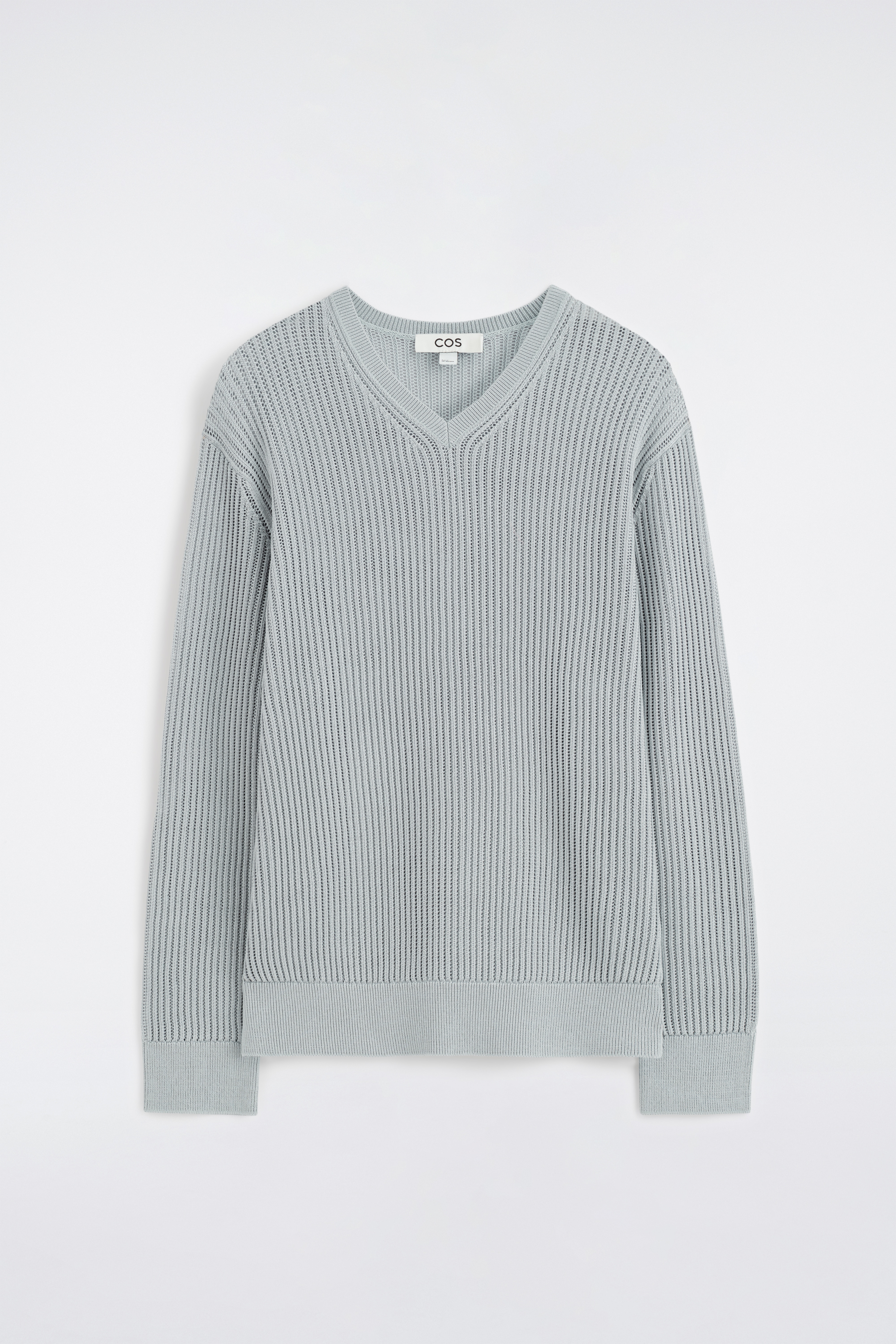 BAUMWOLLPULLOVER MIT LEITERMUSTER UND V-AUSSCHNITT - HELLBLAU