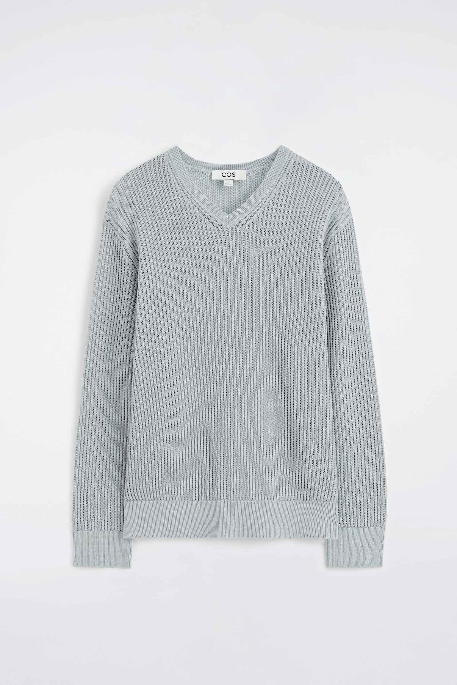 BAUMWOLLPULLOVER MIT LEITERMUSTER UND V-AUSSCHNITT - HELLBLAU - 2