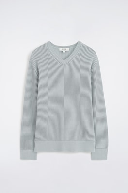 LADDER-STITCH COTTON V-NECK JUMPER — LIGHT BLUE 8