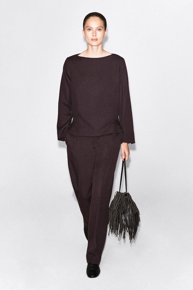 TAILORED WOOL STRAIGHT-LEG PANTS — UMBER