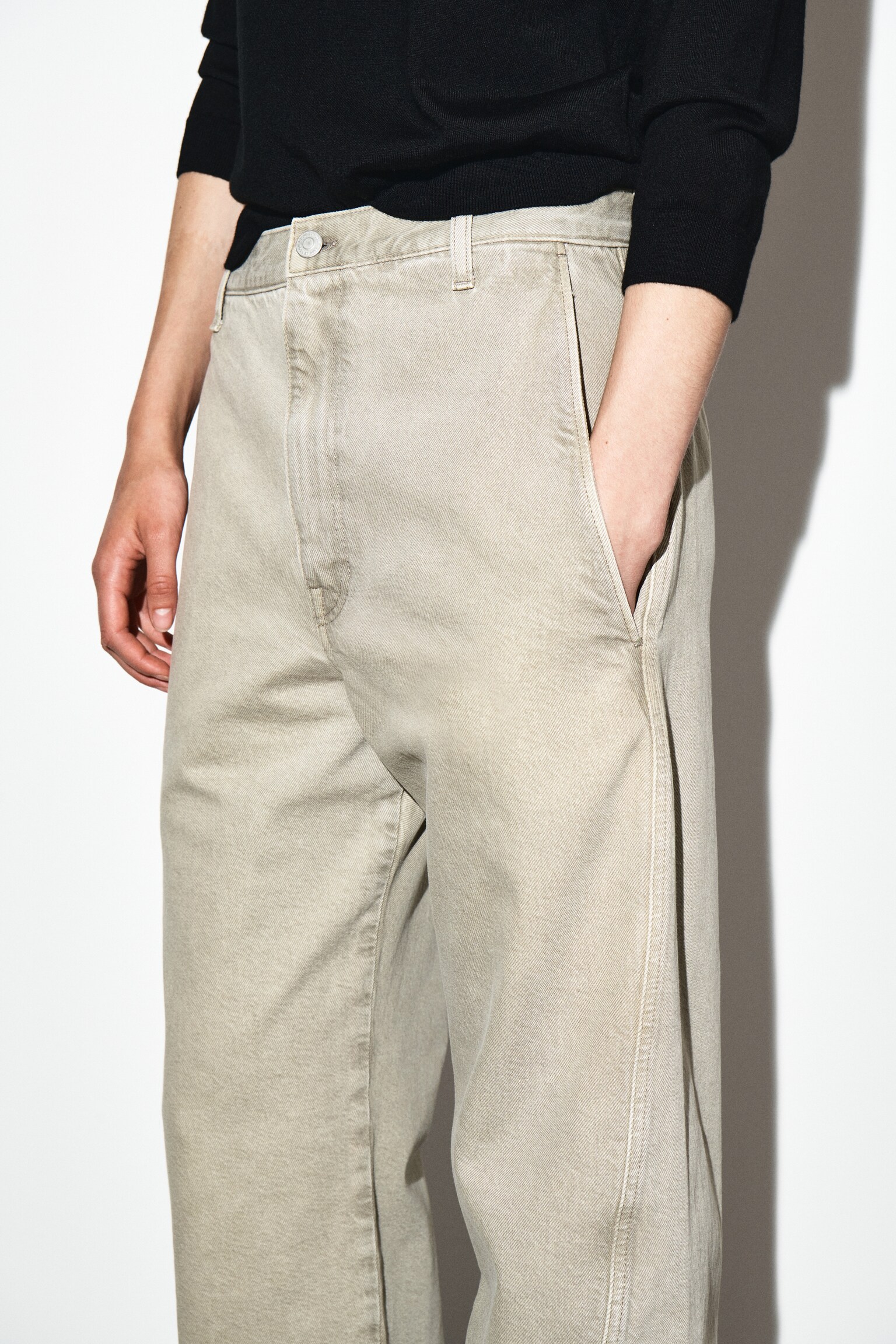 PANTALONI BARREL IN DENIM - GRIGIO-BEIGE - 4
