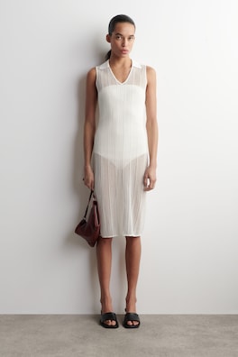 SHEER LACE-KNIT DRESS — CHALK 1
