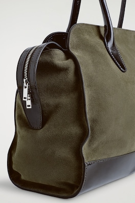 AVENUE TOTE BAG - SUEDE — TAUPE / DARK BROWN 2
