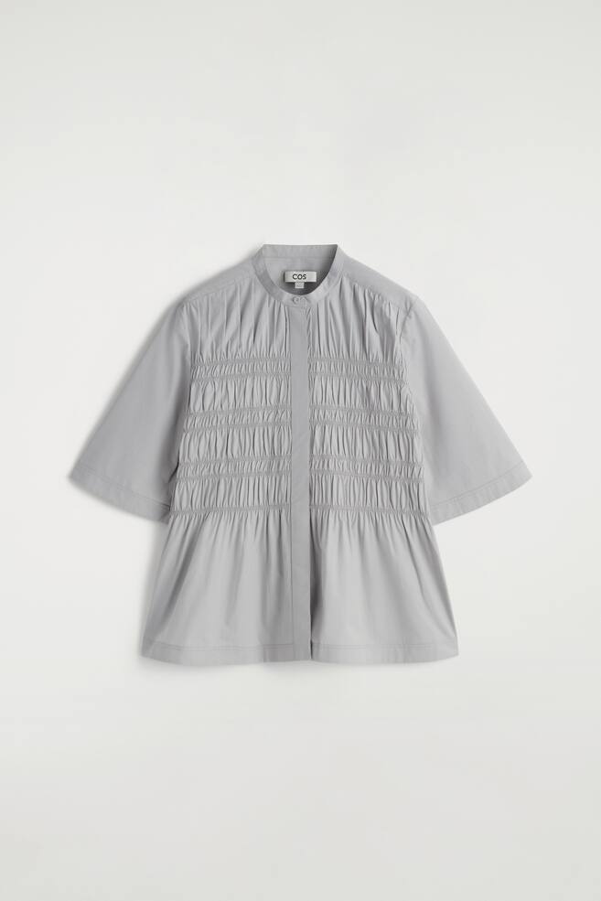 BLOUSE FRONCÉE EN COTON - GRIS CLAIR - 1