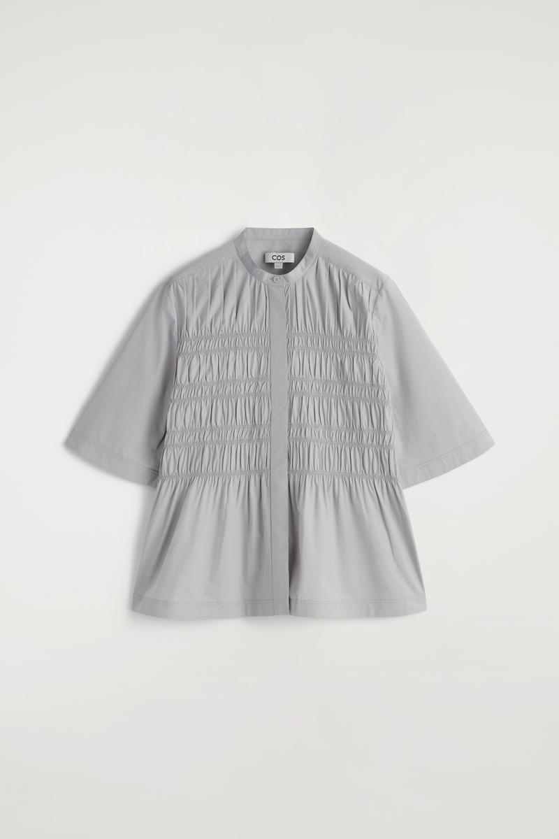 Ruched Cotton Blouse in Gray