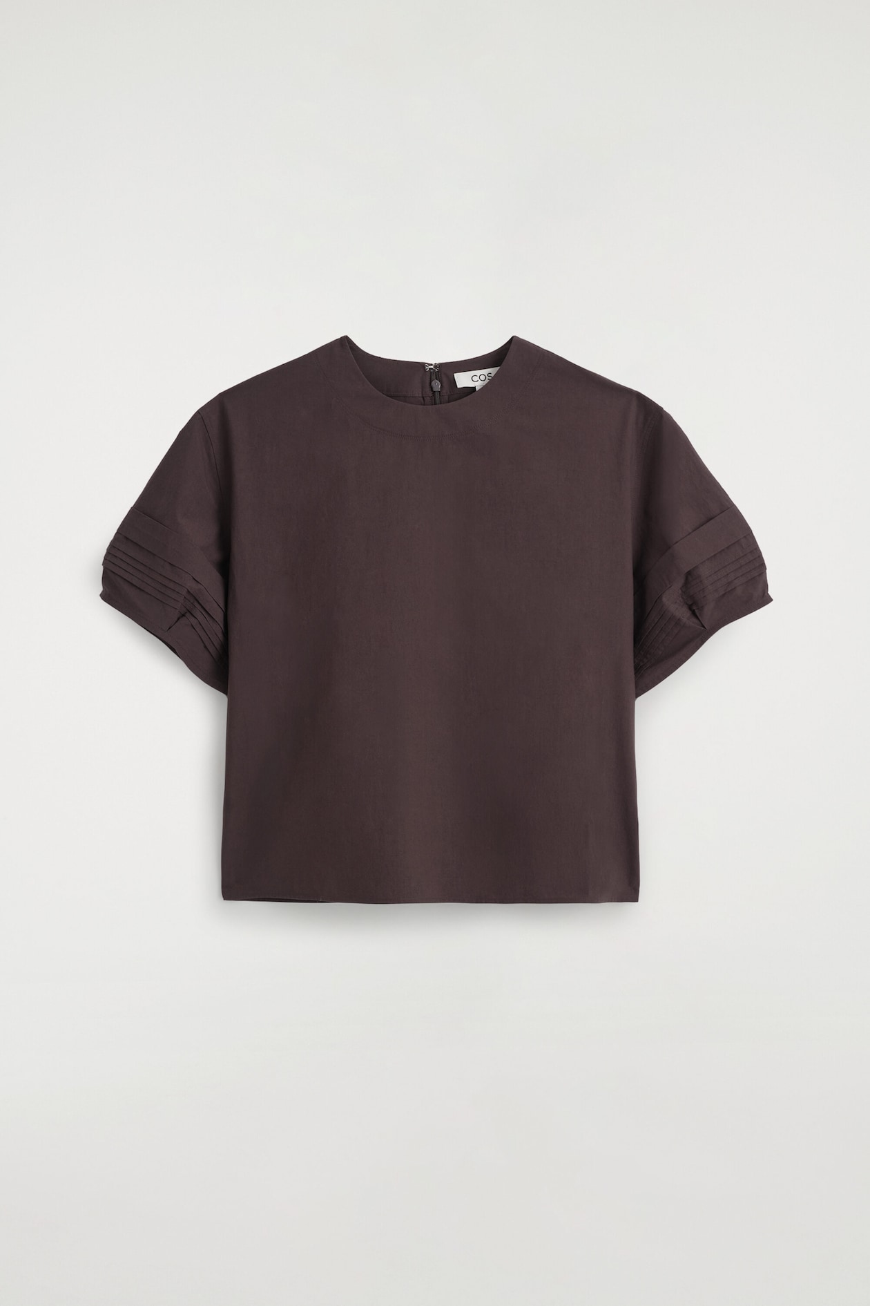 PINTUCKED COTTON BLOUSE — BROWN