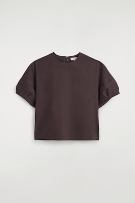 PINTUCKED COTTON BLOUSE — BROWN 8