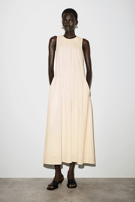 GATHERED TIERED COTTON MAXI DRESS — IVORY 1